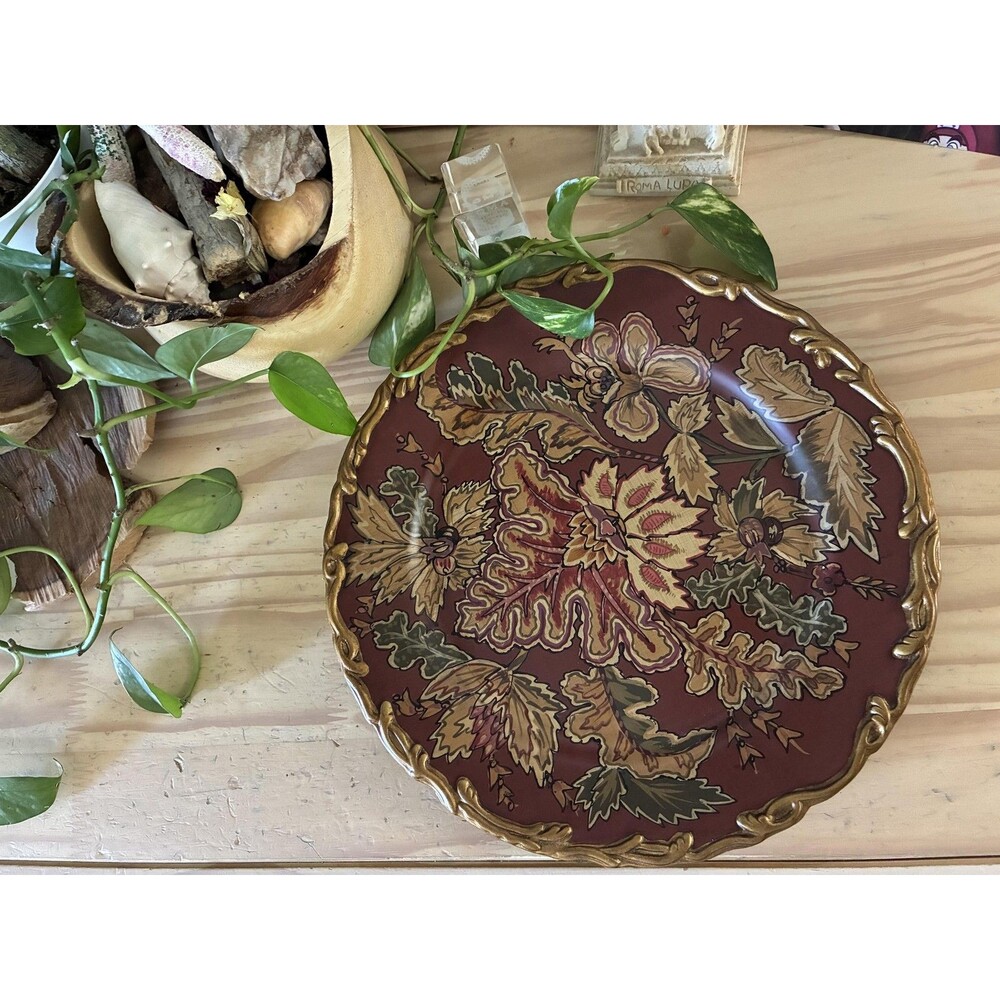Raymond Waites Topia Red Autumn Floral Decorative Plate Accent 10"